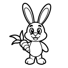  Adorable Bunny Holding a Carrot - Cute Vector Illustration, Cartoon, Clipart & Line Art, Cute bunny holding a carrot vector illustration, perfect for clipart, cartoons, and line art designs.