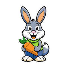 Obraz premium Adorable Bunny Holding a Carrot - Cute Vector Illustration, Cartoon, Clipart & Line Art, Cute bunny holding a carrot vector illustration, perfect for clipart, cartoons, and line art designs.