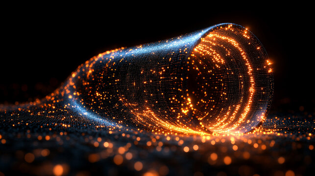 Dynamic digital stream of binary code forming twisted tunnel in cyberspace symbolizing high-speed internet global connectivity and big data flow in modern digitalization era - Powered by Adobe