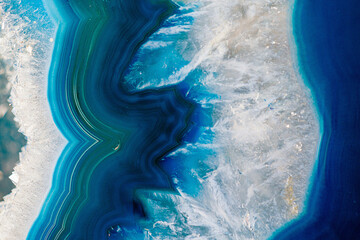 Close-Up of Vibrant Blue Agate Crystal Structure with Natural Patterns