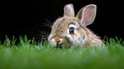 Fototapeta premium Baby rabbit eating grass outdoors