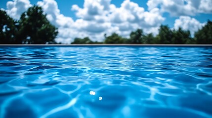 Fototapeta premium A macro shot of smooth ripples on the surface of a calm lake, capturing reflections of the sky.