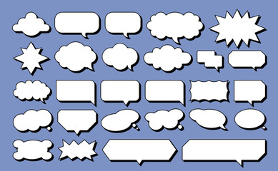 Set of vector speech bubble labels. Retro color special offer design elements, chat emblem, black callout