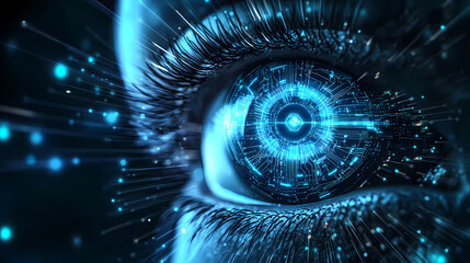 Sci-Fi Eye: Blue Circuitry & Hexagonal Pupil