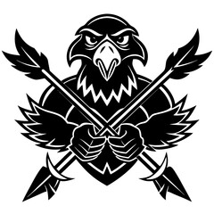 Majestic Bald Eagle Clutching Arrows - Powerful Vector Illustration, Clipart & Line Art, Powerful bald eagle clutching arrows in its talons, ideal for vector clipart, emblems, and line art.