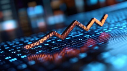 Dynamic financial graph showing upward trends on a digital display with glowing numbers