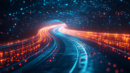 Dynamic digital stream of binary code forming twisted tunnel in cyberspace symbolizing high-speed internet global connectivity and big data flow in modern digitalization era
