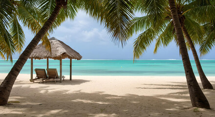 tropical beach with coconut palm trees