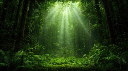 Obraz premium Sunlight Piercing Lush Rainforest Canopy