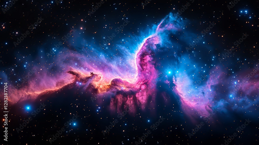 Wall mural the nebula is an orange and blue gas cloud in the center of spiral galaxy. deep sky, astronomical wa