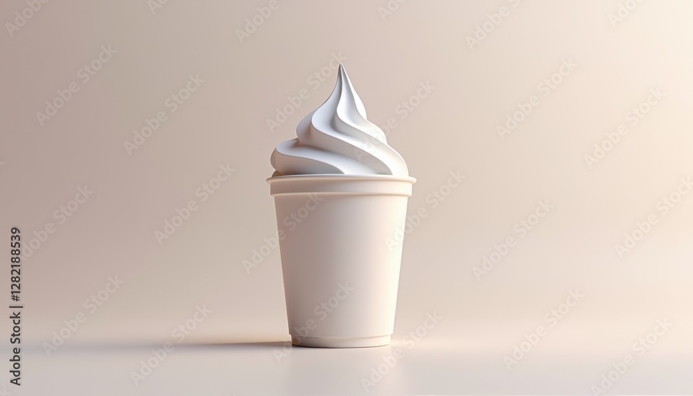 Poster a plastic ice cream cup with a minimalistic design, sitting on a light background with soft highligh