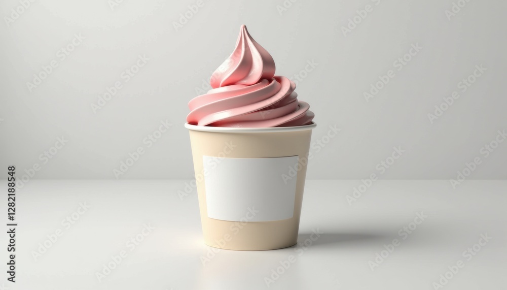Aufkleber A high-resolution mockup of a plain ice cream cup with a blank label, isolated on a smooth surface with realistic details and copy space