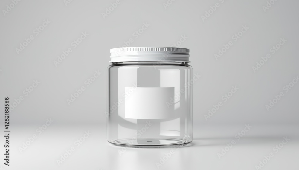 Poster A clear plastic container with a label space for branding, isolated on a smooth background with high-quality mockup-ready and copy space