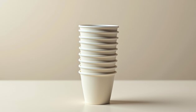 A stack of plain ice cream cups, minimal design, arranged neatly on a neutral surface with high-resolution and clean composition and copy space