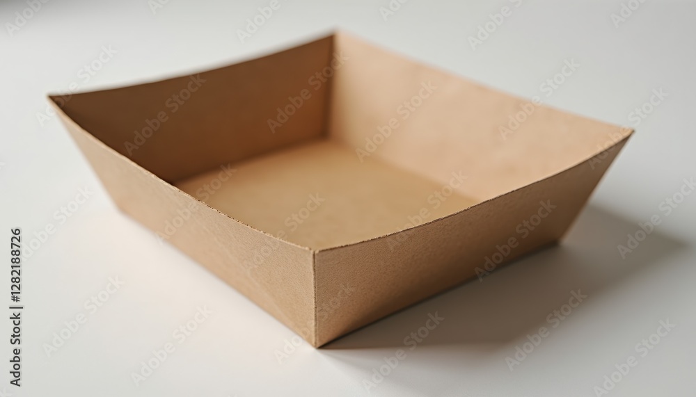 Poster Realistic mockup of brown paper tray with natural texture, placed neatly on flat surface with soft shadows