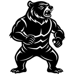  Fierce Bear Standing in Fighting Pose - Dynamic Vector Illustration & Clipart, Fierce bear standing on two legs in a fighting pose, perfect for vector clipart and line art designs.