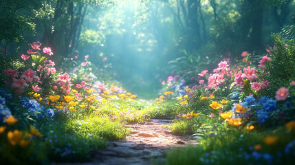 Whimsical fantasy forest with vibrant colors magical atmosphere mystical creatures glowing flora dreamlike scenery evoking wonder imagination and a sense of discovery in a modern fantasy world