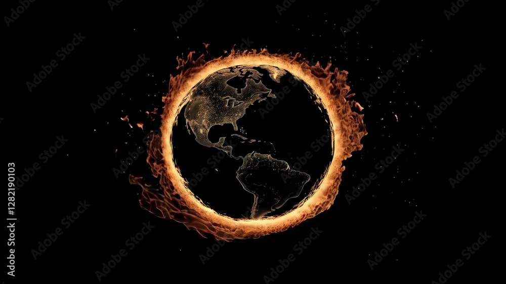 Poster ring of fire surrounding planet earth with the american continent facing the viewer, representing gl