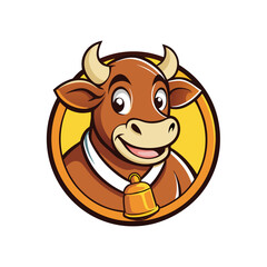 Brown Cow with Bell - Vector Illustration, Clipart & Line Art on White Background, Brown cow with a bell vector illustration, perfect for clipart, cartoons, and line art designs.