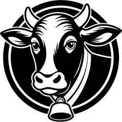 Brown Cow with Bell - Vector Illustration, Clipart & Line Art on White Background, Brown cow with a bell vector illustration, perfect for clipart, cartoons, and line art designs.