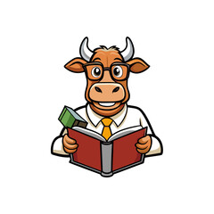 Brown Cow with Bell - Vector Illustration, Clipart & Line Art on White Background, Brown cow with a bell vector illustration, perfect for clipart, cartoons, and line art designs.