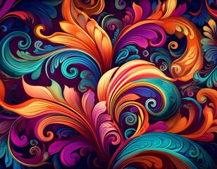 vibrant floral damask pattern with ornate swirls and vivid colors