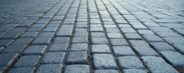 Fototapeta premium Gray sett pavement, textured background Close-up view showing detail , weathered, landscape