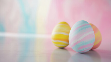 Fototapeta premium Pastel-Colored Easter Eggs with Soft Gradient Patterns in Dreamy Atmosphere