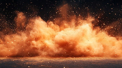 Dynamic dust burst with brown sand explosion captured mid-air symbolizing transformation energy and fleeting moments