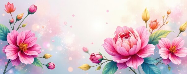 Intricate watercolor blooms, soft pastel hues, pretty, subtle