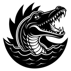 Crocodile with Sharp Teeth Emerging from Water – Vector Illustration, Clipart & Line Art,  Crocodile with sharp teeth emerging from water – vector illustration, clipart, and line art design.