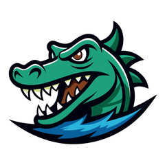 Crocodile with Sharp Teeth Emerging from Water – Vector Illustration, Clipart & Line Art,  Crocodile with sharp teeth emerging from water – vector illustration, clipart, and line art design.