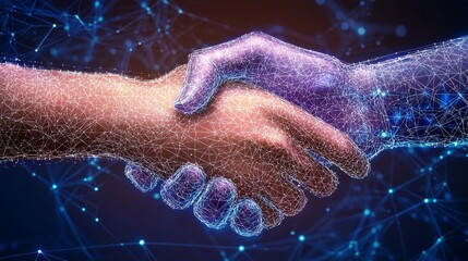 Fototapeta premium Digital Handshake Symbolizing Technology and Collaboration in Modern Innovation