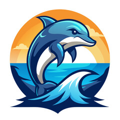 Dolphin Jumping Out of Water Vector Illustration – Cartoon, Clipart & Line Art Design, Dolphin jumping vector illustration, cartoon clipart, and line art design on a white background.
