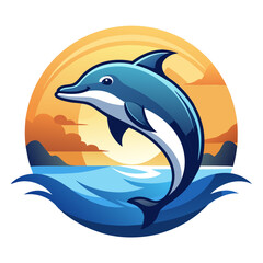 Dolphin Jumping Out of Water Vector Illustration – Cartoon, Clipart & Line Art Design, Dolphin jumping vector illustration, cartoon clipart, and line art design on a white background.