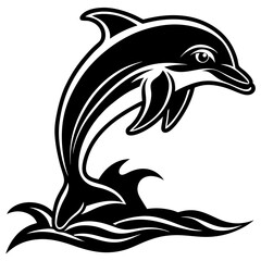 Dolphin Jumping Out of Water Vector Illustration – Cartoon, Clipart & Line Art Design, Dolphin jumping vector illustration, cartoon clipart, and line art design on a white background.