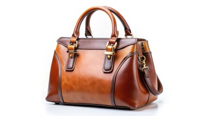 Brown Leather Handbag on White Background