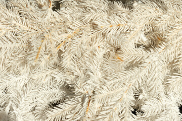 Close-up of White Artificial Pine Branches 