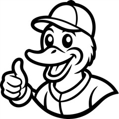 Cool Duck in Baseball Cap Giving Thumbs Up - Vector Cartoon Clipart & Line Art, Cool duck in a baseball cap giving a thumbs up – vector cartoon, clipart, and line art design.