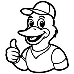 Cool Duck in Baseball Cap Giving Thumbs Up - Vector Cartoon Clipart & Line Art, Cool duck in a baseball cap giving a thumbs up – vector cartoon, clipart, and line art design.