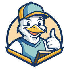 Cool Duck in Baseball Cap Giving Thumbs Up - Vector Cartoon Clipart & Line Art, Cool duck in a baseball cap giving a thumbs up – vector cartoon, clipart, and line art design.