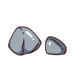 Cartoon two grey stones. Funny retro small and big rocks and solid cobbles, boulders. Camping in nature, geology mascot, cartoon cobblestone sticker of 70s 80s style vector illustration
