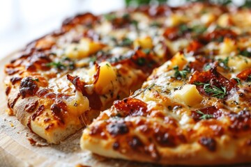 Hawaiian Pizza. Classic Sweet with Tomato Sauce, Mozzarella Cheese, Juicy Pineapple, and Sliced Ham, Hawaiian Pizza Isolated on White on a Background with Copy Space