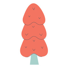 Childish tree. Abstract forest plant with green foliage checkered crown, trunk. Fairy botanical deciduous.