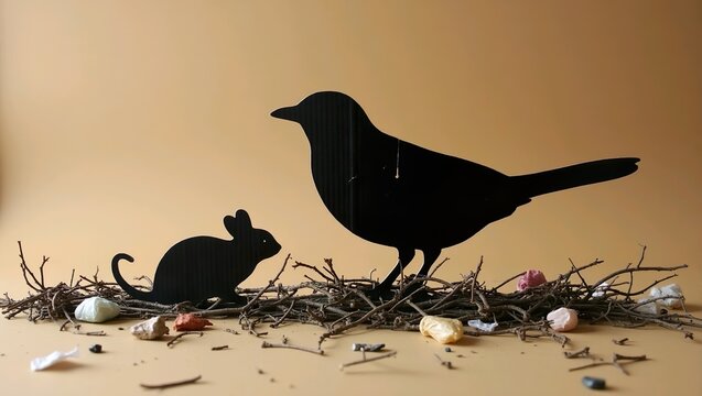 crow on the ground snd Carton background 