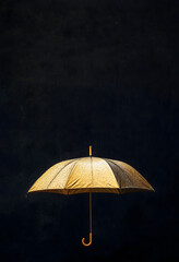 A golden umbrella shining under the rain
