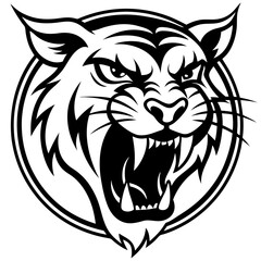  Fierce Roaring Tiger Vector Illustration - Jungle Wildlife Clipart & Line Art Design, Fierce roaring tiger vector illustration—perfect for clipart, line art, and digital designs.