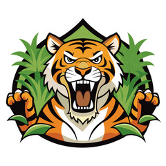  Fierce Roaring Tiger Vector Illustration - Jungle Wildlife Clipart & Line Art Design, Fierce roaring tiger vector illustration—perfect for clipart, line art, and digital designs.