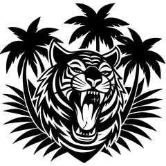  Fierce Roaring Tiger Vector Illustration - Jungle Wildlife Clipart & Line Art Design, Fierce roaring tiger vector illustration—perfect for clipart, line art, and digital designs.