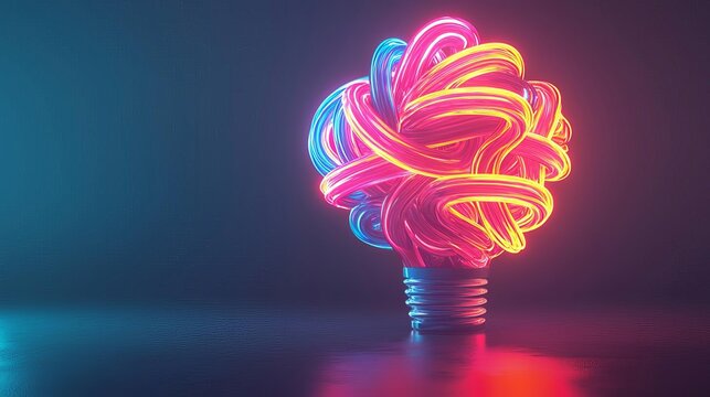 World Creativity and Innovation Week Colorful neon light bulb creative design innovation